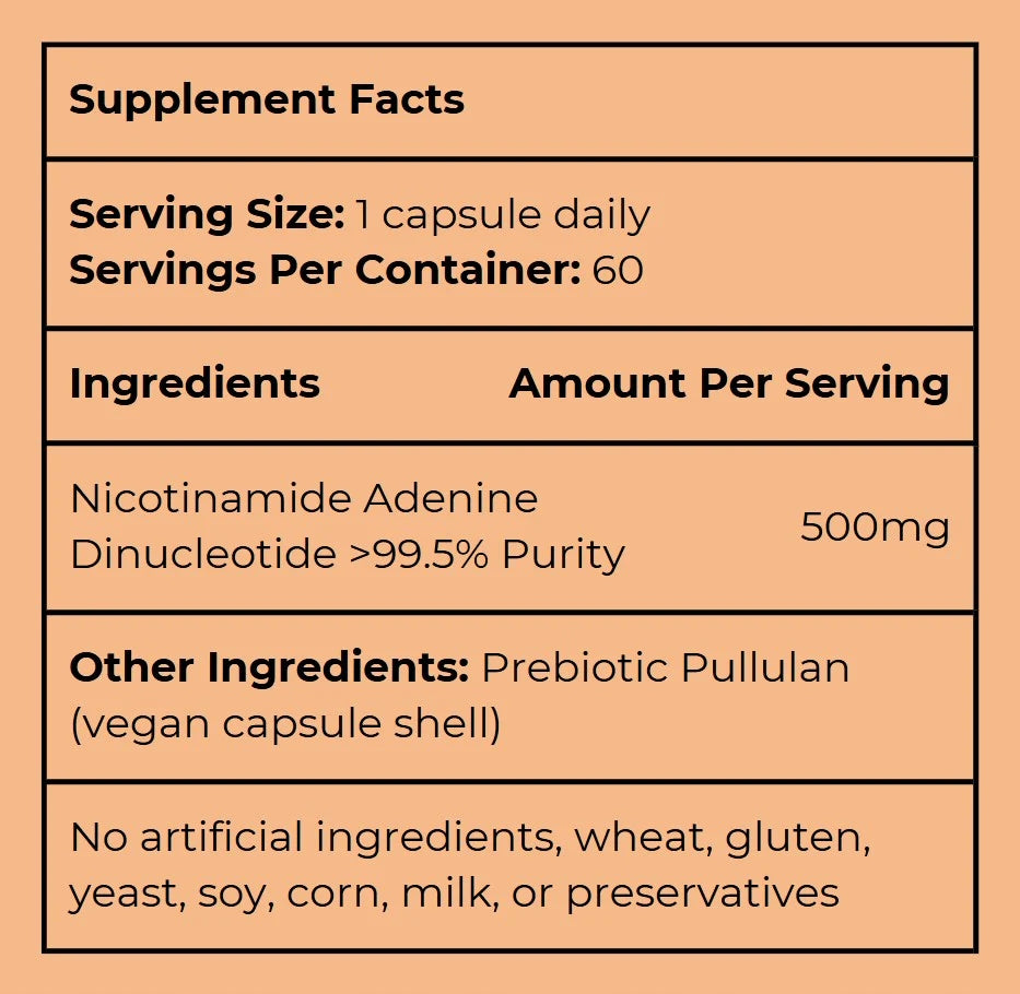 NAD+ TOP QUALITY 500mg 60 capsules Brand RENU LABS