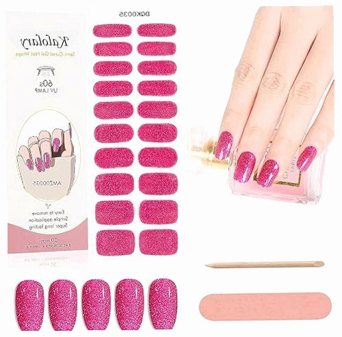 NAIL GEL STICKERS GLITTER PINK 20 PCS UV LED LAMP plastic