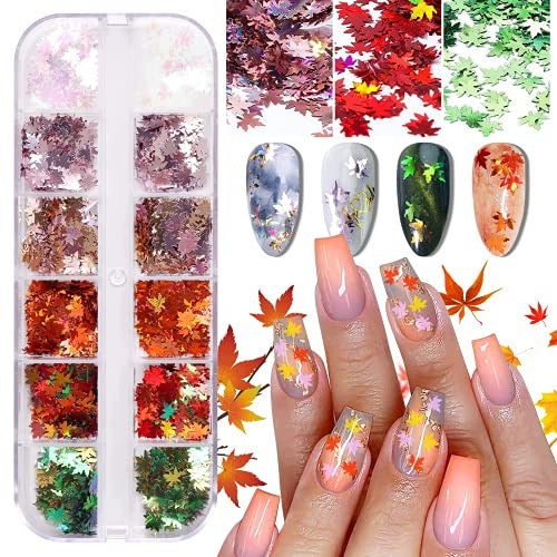 NAIL GLOSSES MAPLE LEAVES HOLOGRAPHIC 12 COLORS DIY GIFT Brand no brand