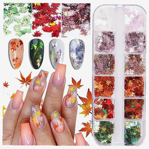 NAIL GLOSSES MAPLE LEAVES HOLOGRAPHIC 12 COLORS DIY GIFT