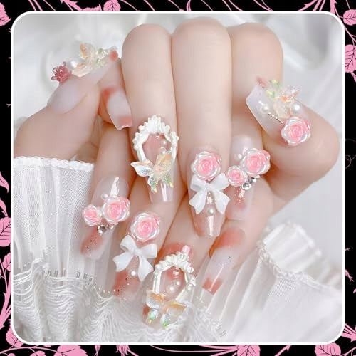 NAIL PENDANTS RESIN FLOWERS SET OF 2 BOXES TWEEZERS FOR Manufacturer code Bez marki