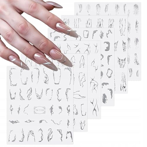 NAIL STICKERS SILVER ABSTRACT LINES SET OF 6 SHEETS Manufacturer code Bez marki