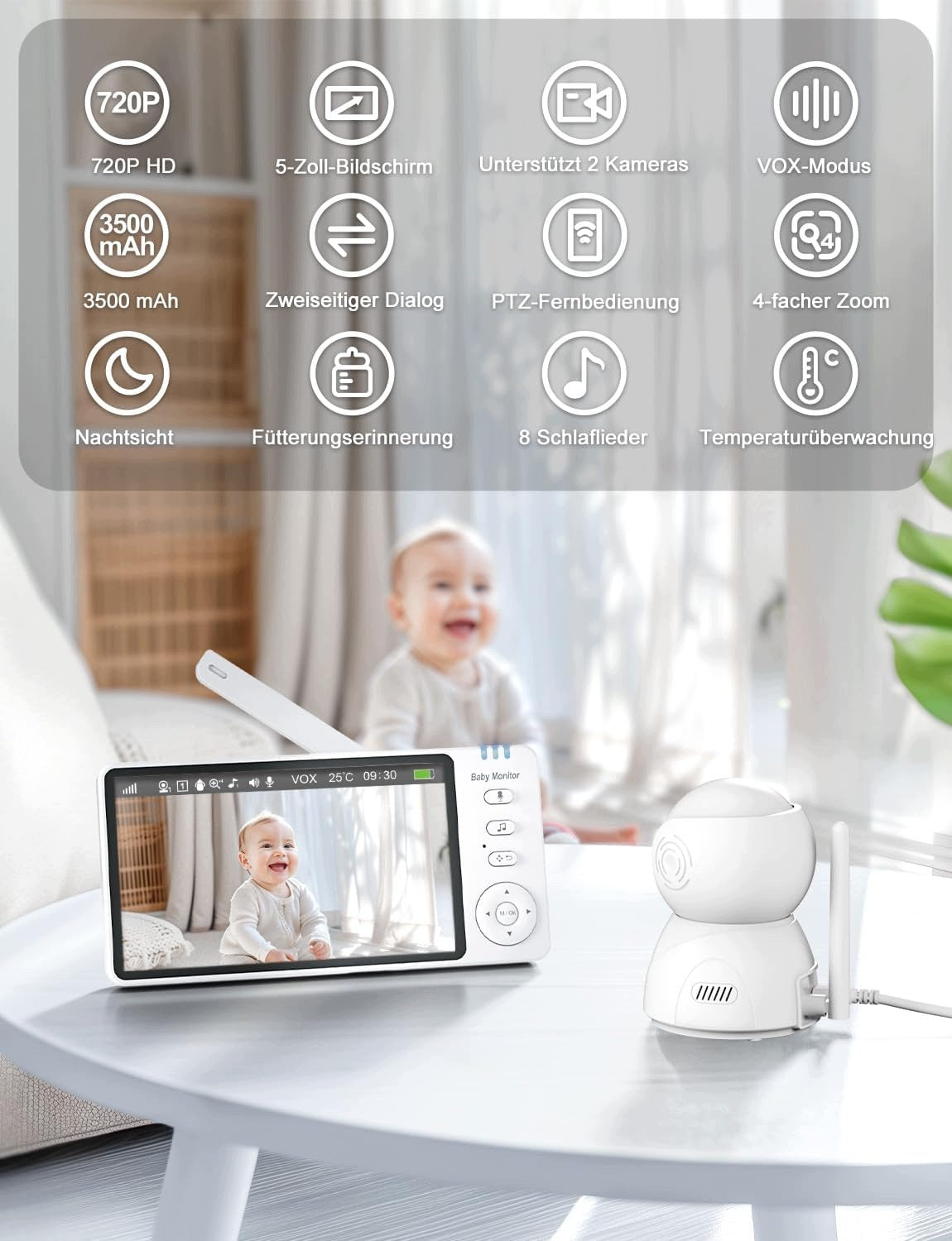 NANNY ELECTRONIC LCD CAMERA 5" TWO-WAY VOX TEMPERATURE Brand no brand