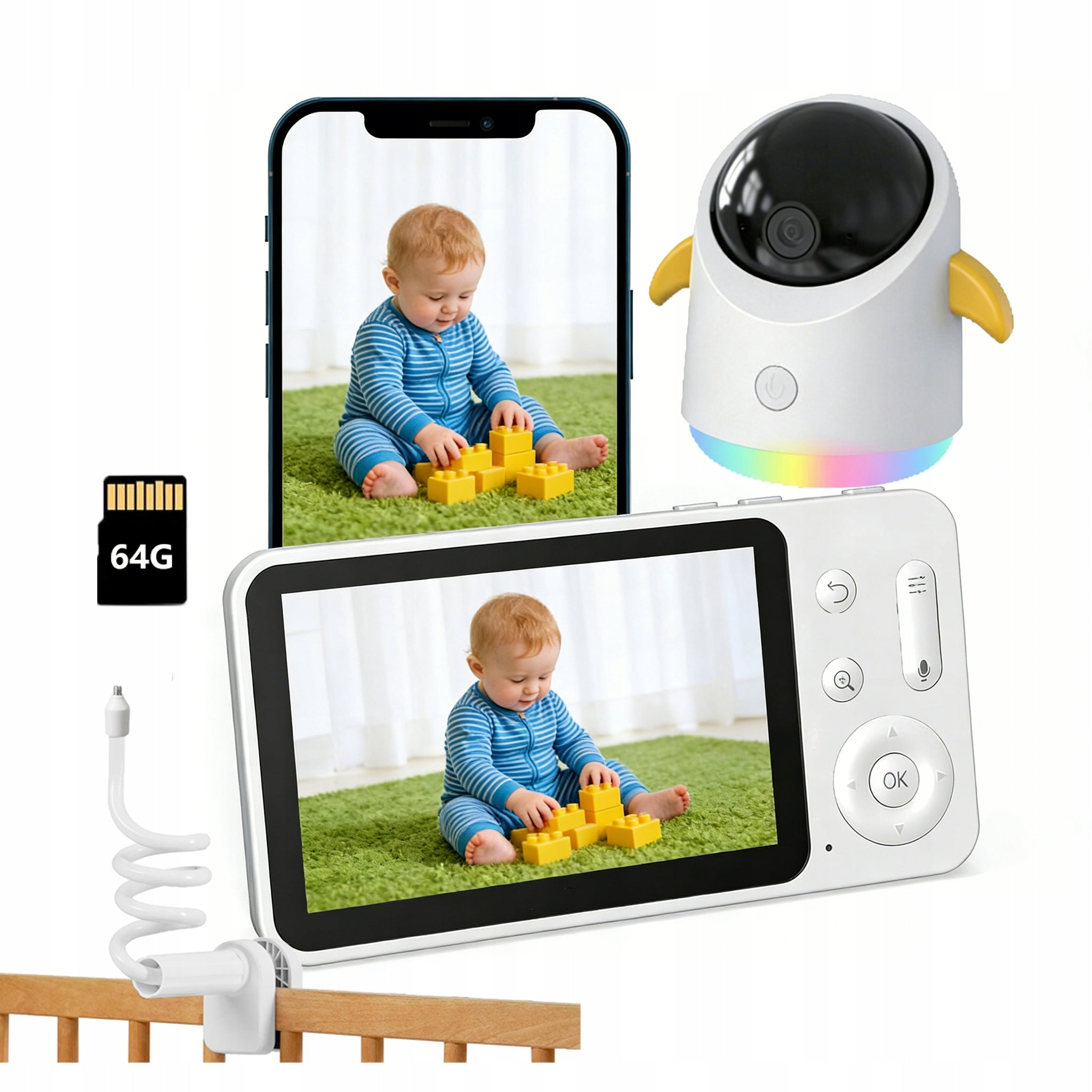 NANNY HOME WIFI CAMERA ROTATING COLOR NIGHT LIGHT 360° WITH 64GB CARD