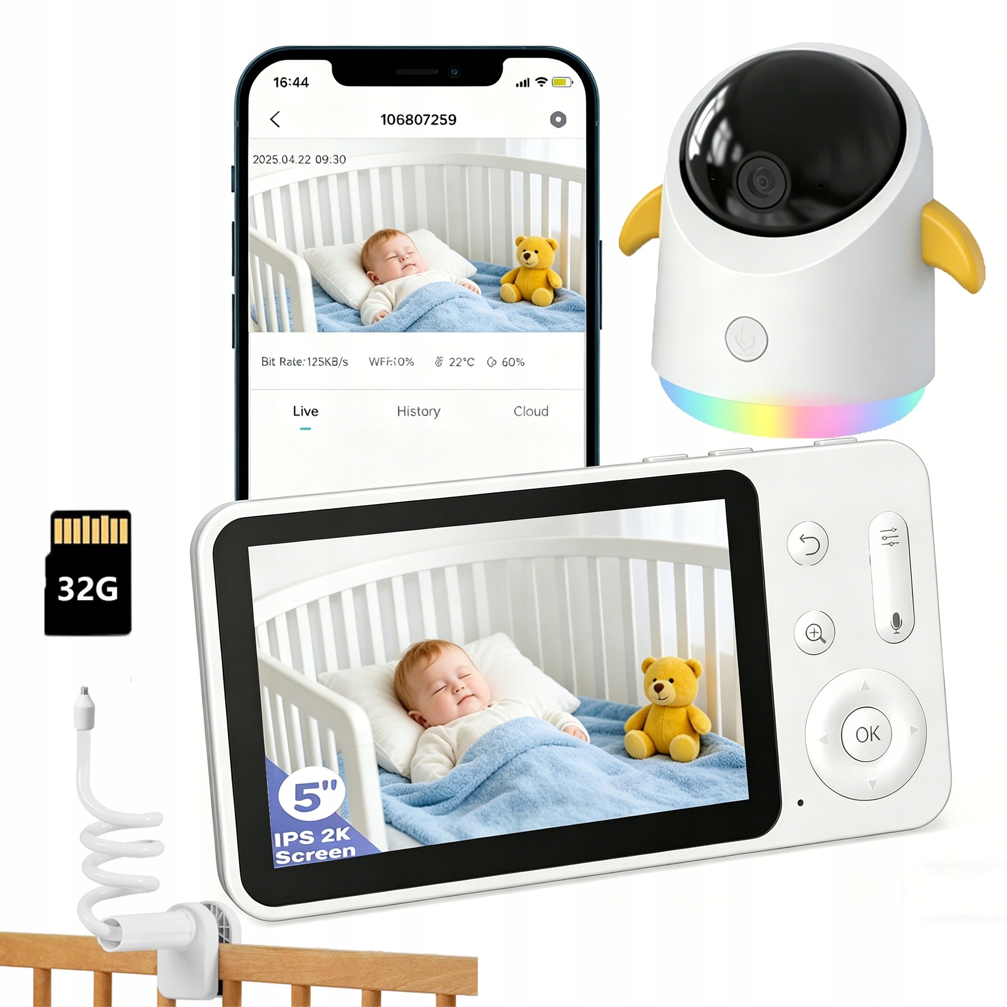 NANNY HOME WIFI CAMERA ROTATING VIEW 360°, TEMPERATURE SENSOR 4X ZOOM
