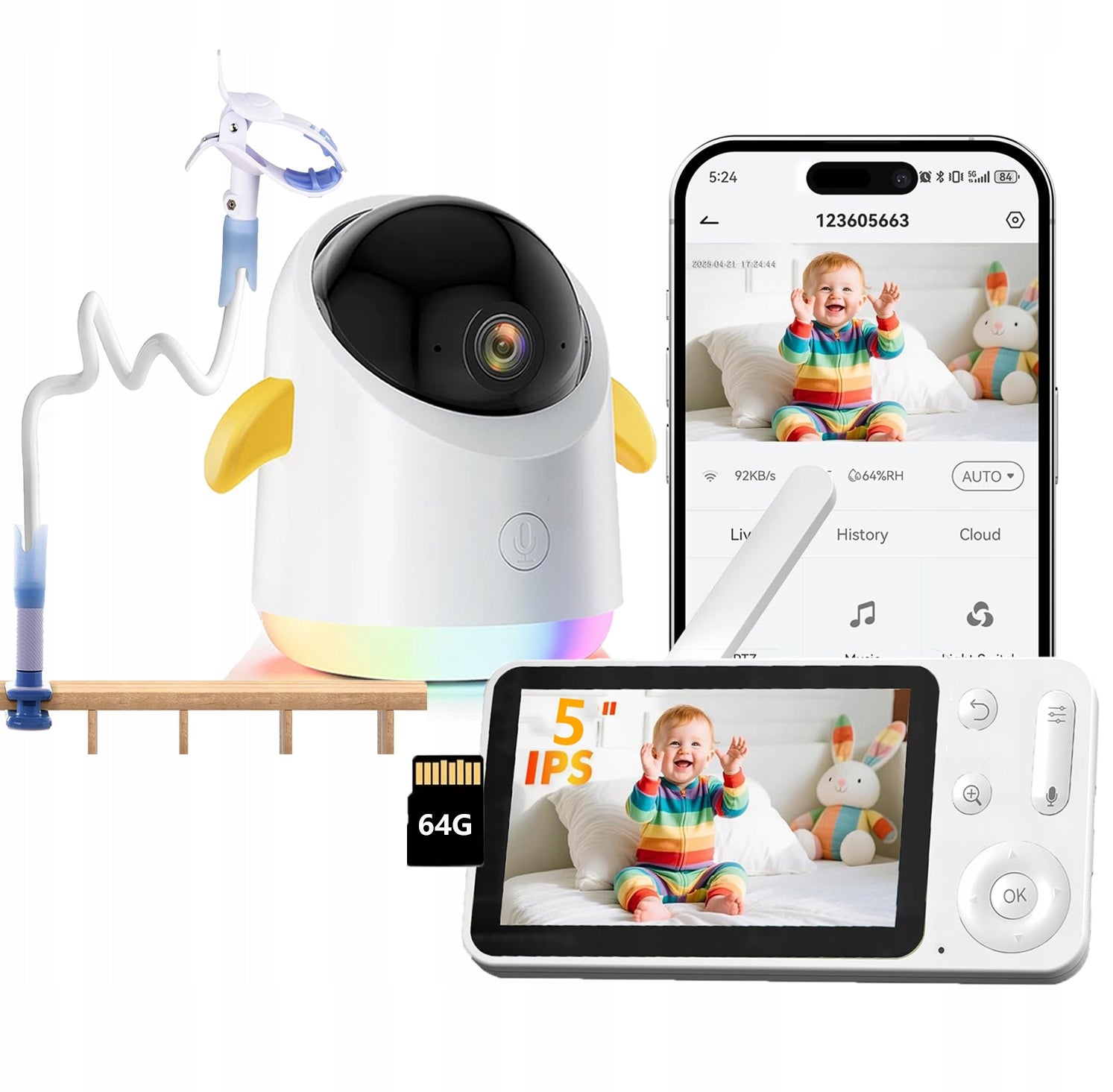 NANNY HOME WIFI CAMERA ROTATING WITH 64GB MEMORY CARD WITH CLIP HOLDER