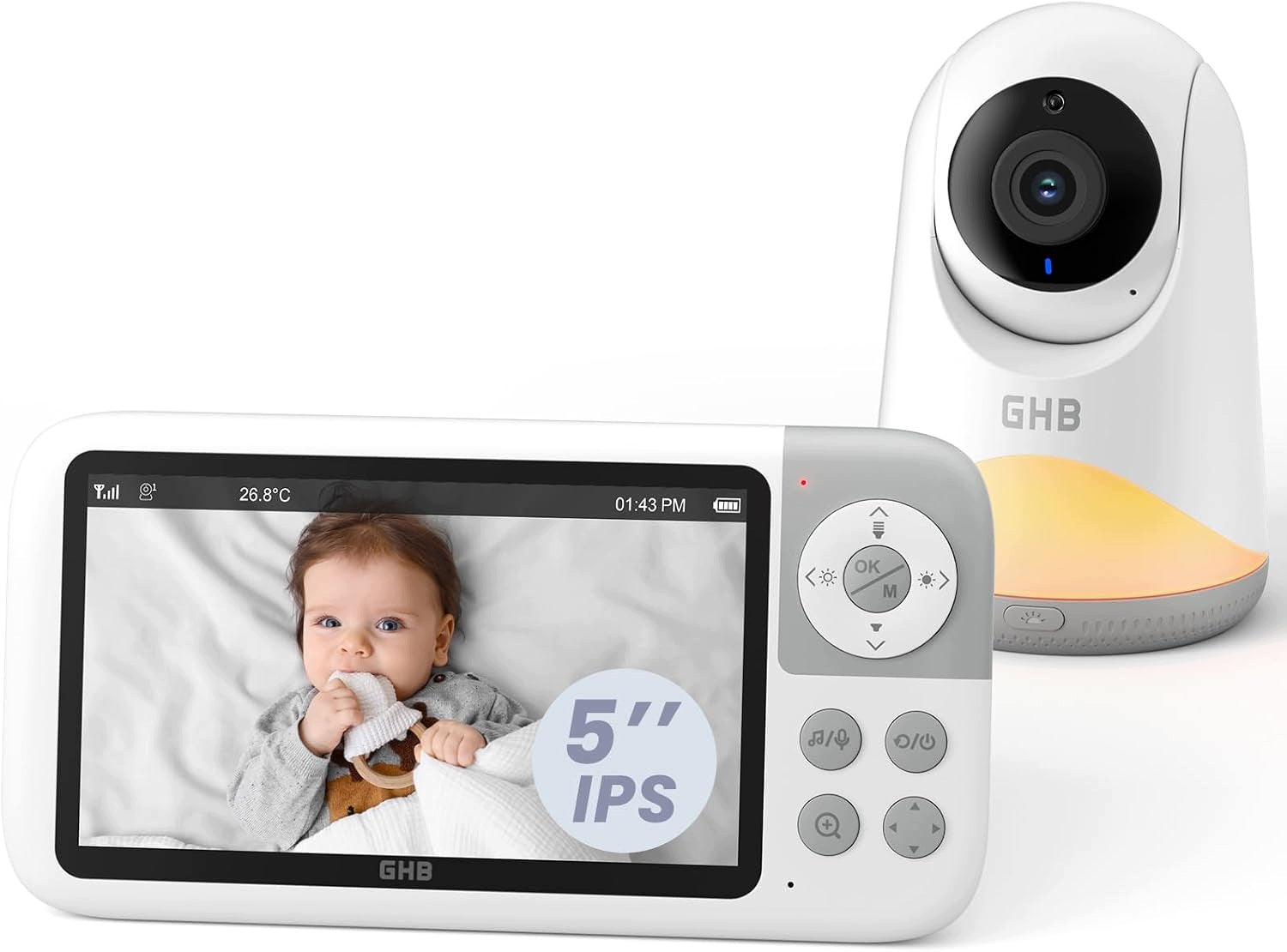 NANNY WITH CAMERA 5'' HD 720P NIGHT VISION 3X ZOOM INTERCOM 8 LULLABIES