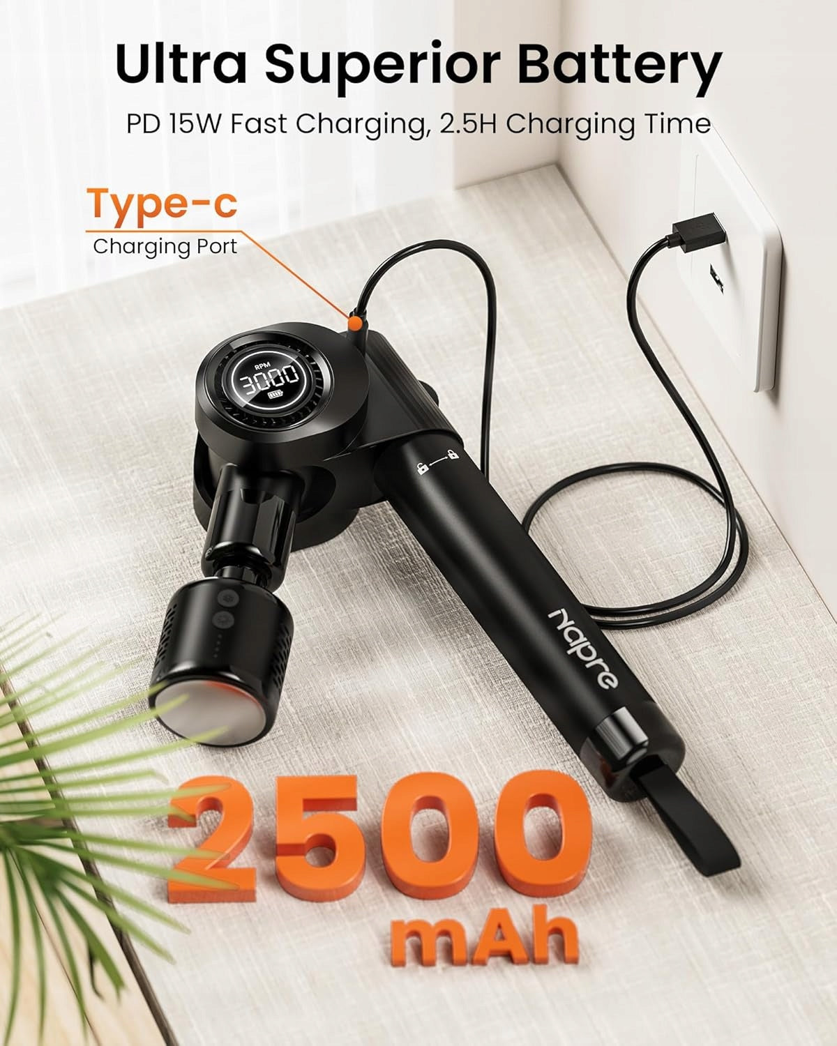 NAPRE NEG100 Gun For massager 32-speed 2500mAh 6 heads winter heat Packaging status original