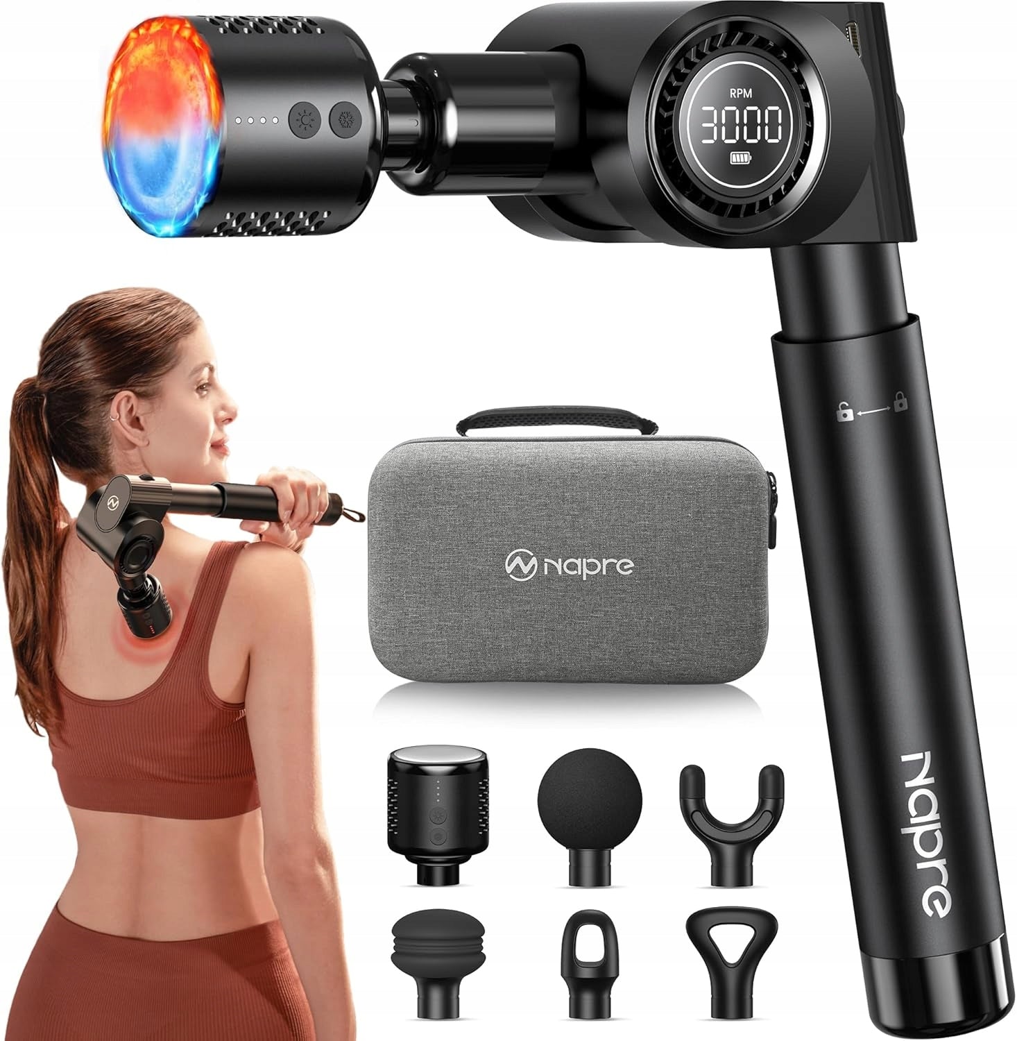 NAPRE NEG100 Gun For massager 32-speed 2500mAh 6 heads winter heat