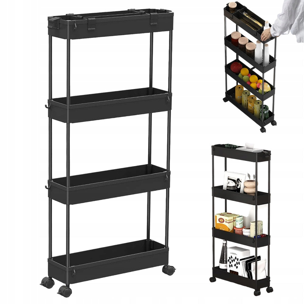 NARROW MOBILE CABINET KITCHEN SHELF BATHROOM SHELVING TROLLEY ON WHEELS