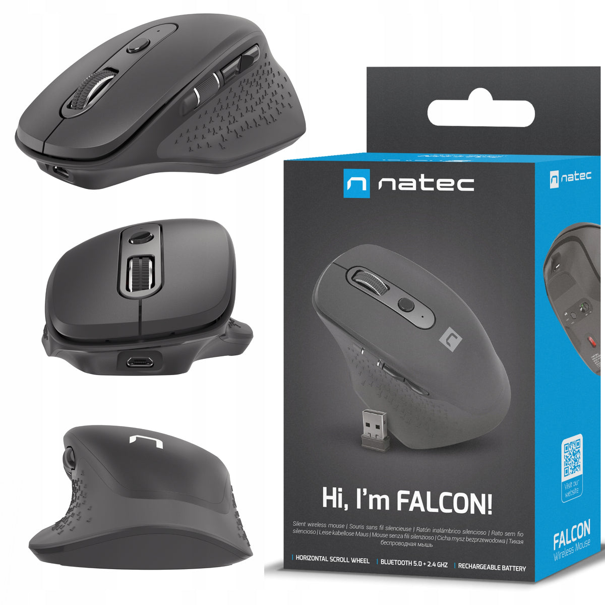 NATEC FALCON WIRELESS MOUSE 3200DPI BT 5.0 + 2.4GHZ WITH SILENT CLICK