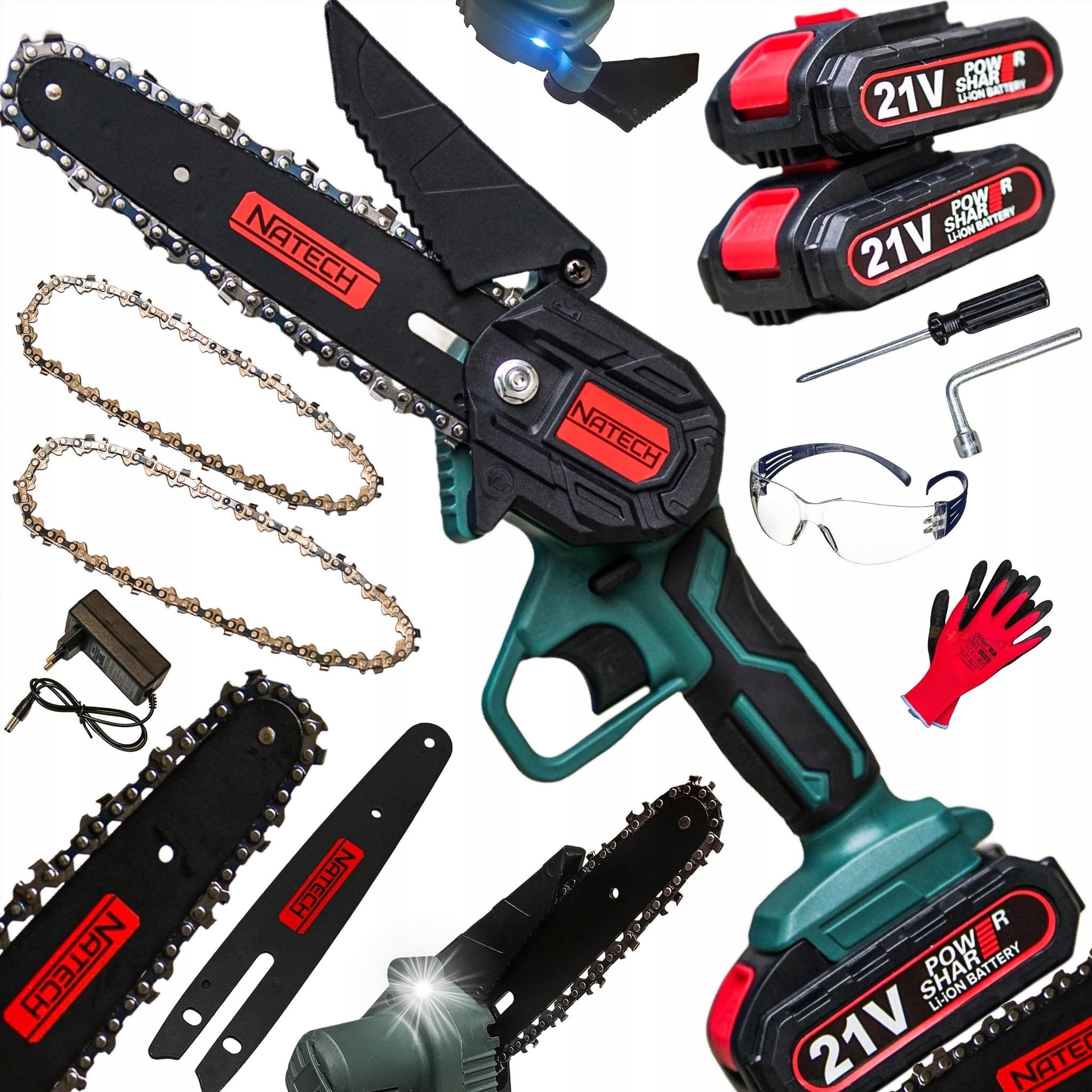 NATECH Cordless Chainsaw 21 V 2×2,0 Ah + 2× Chain 6″ SET