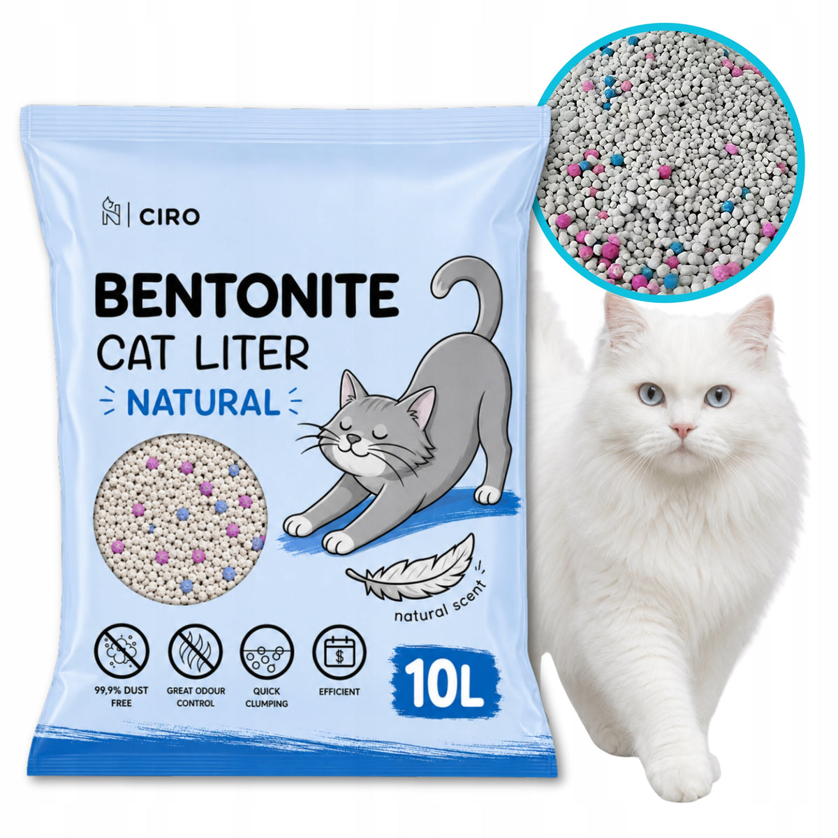 NATURAL BENTONITE LITTER FOR CAT 10L CLUMPING NATURAL DUST-FREE