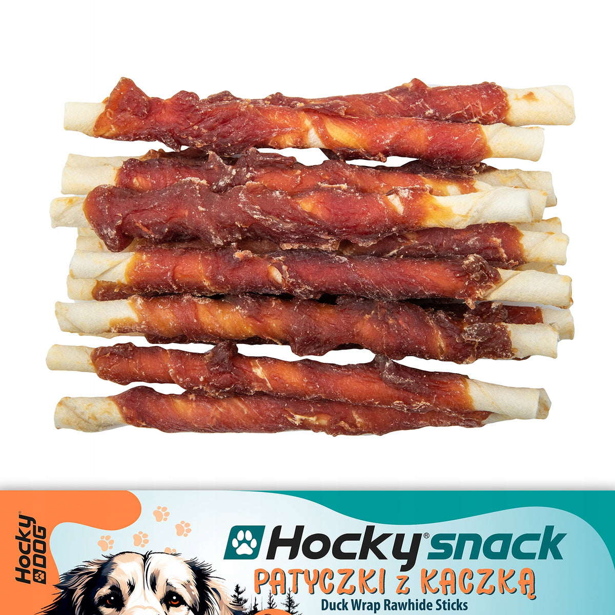 NATURAL DOG TREAT HOCKY STICKS WRAPPED IN DUCK MEAT 500G Packaging status original