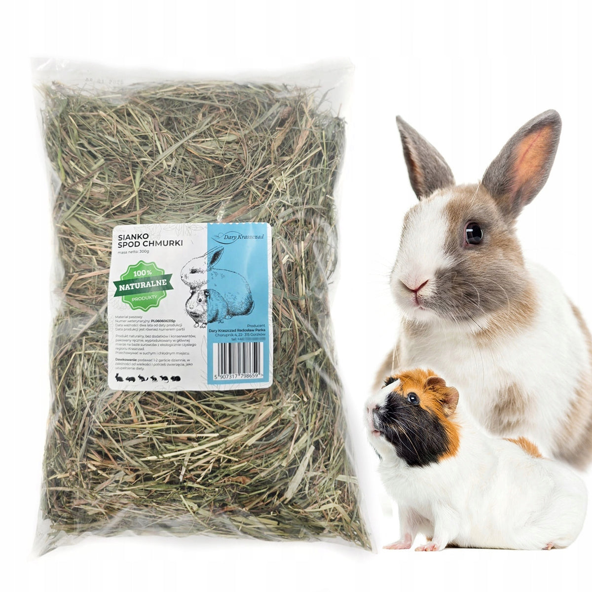 NATURAL MEADOW HAY WITH HERBS FOR RABBIT HAMSTER RODENTS PAKA 300G