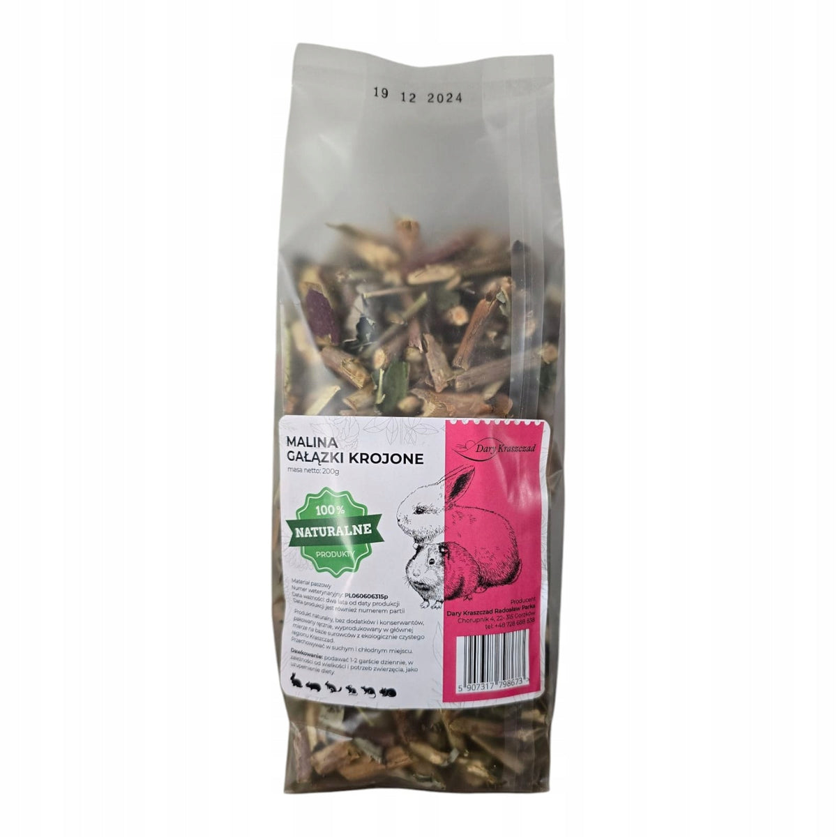 NATURAL RASPBERRY TWIGS CUT FOR RABBITS RODENTS HEALTHY SNACK 200G Brand Dary Kraszczad