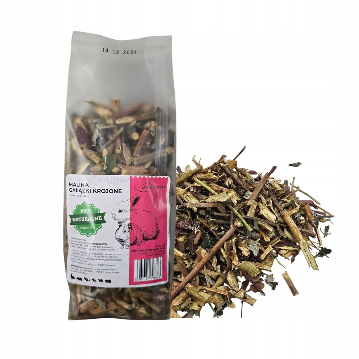 NATURAL RASPBERRY TWIGS CUT FOR RABBITS RODENTS HEALTHY SNACK 200G