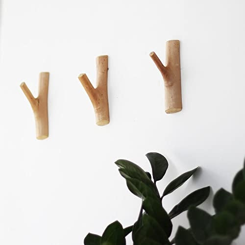 NATURAL RUSTIC WOODEN HOOKS FOR WALLS SET OF 4 STEEL PIECES Manufacturer code Bez marki