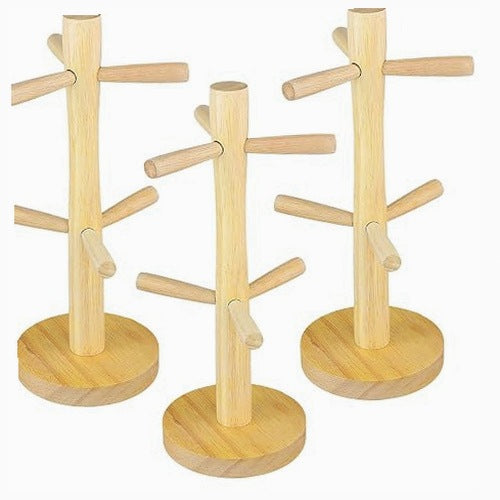 NATURAL WOODEN CUP STAND FOR CAFE KITCHEN SET OF 3
