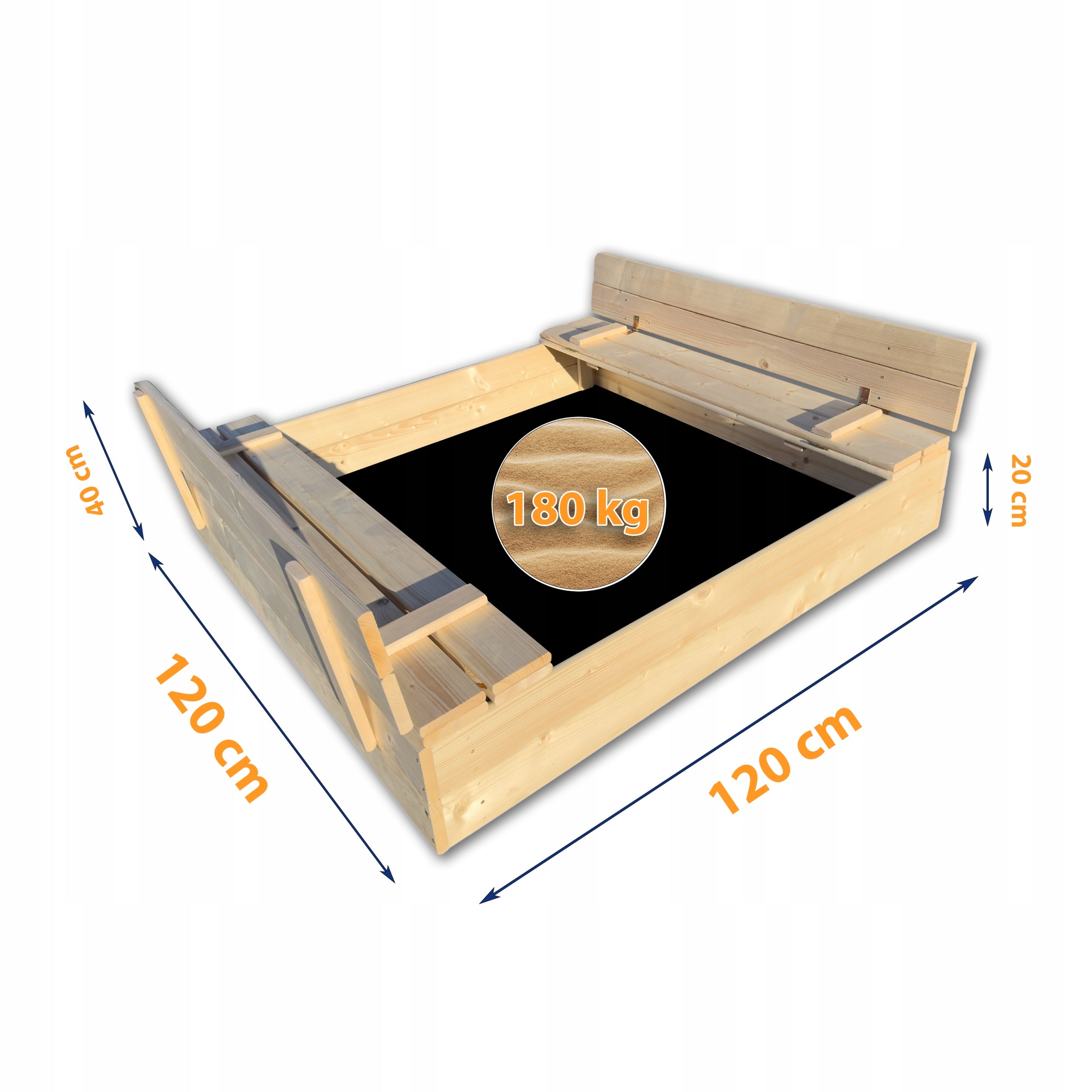 NATURAL WOODEN SANDBOX CLOSED 120x120CM POLISH MANUFACTURER Kind wooden