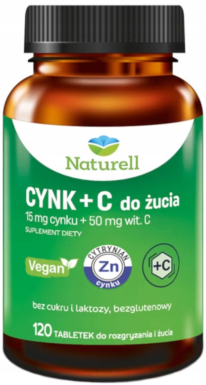 NATURELL Zinc 15 mg + vitamin C 50 mg IMMUNITY 120 chewable tablets