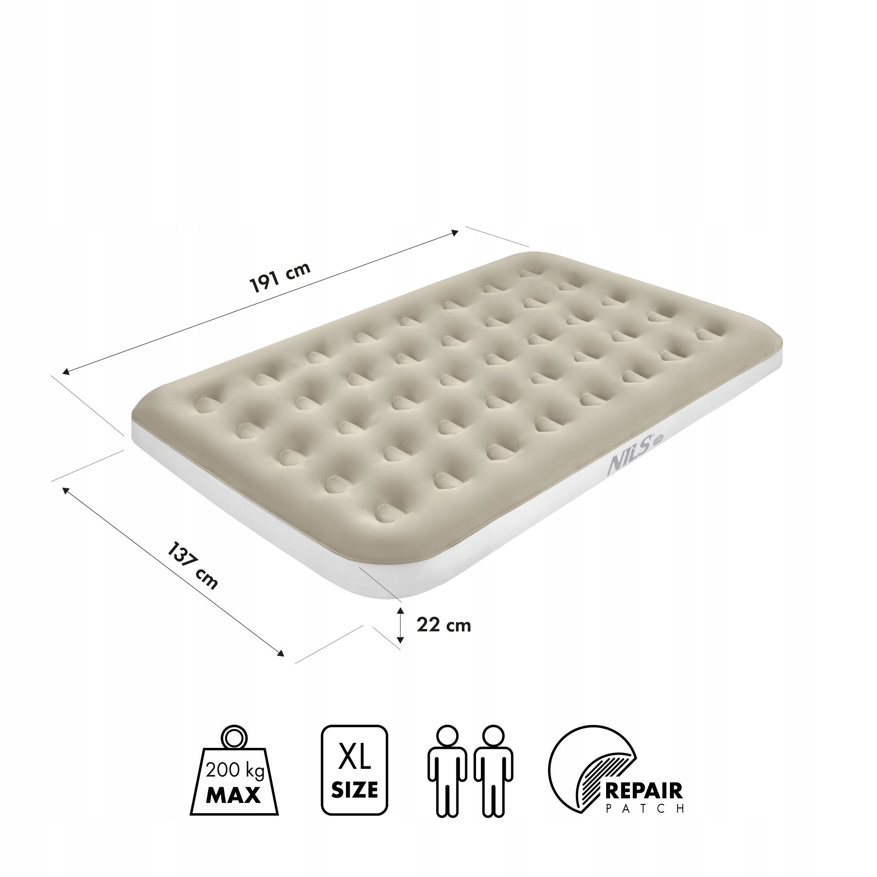 NC2802 INFLATABLE HIKING MATTRESS 191X137X22 CM BEIGE NILS CAMP Brand Nils Camp