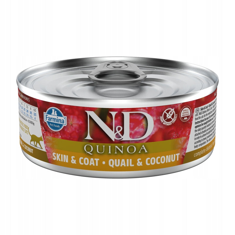 ND QUINOA Skin Coat Quail Coconut 80g Cat Wet Cat Food with Quail Packaging status original