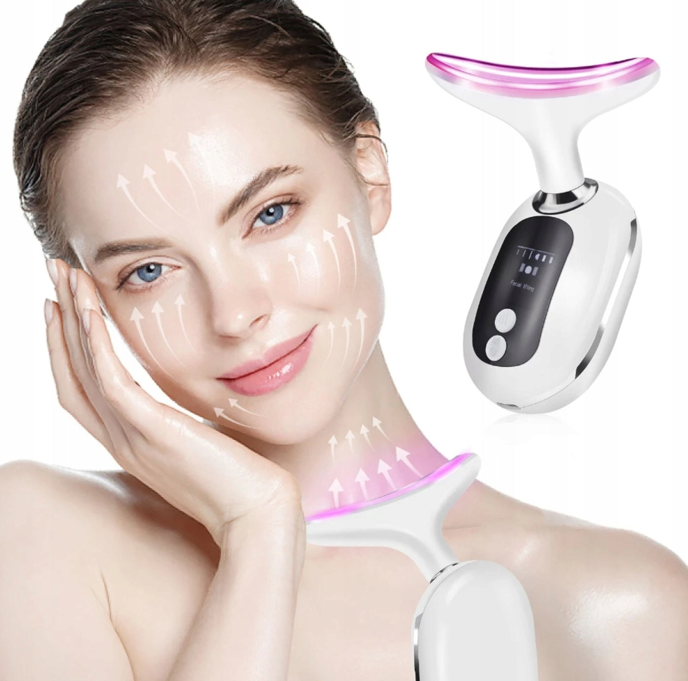 NECK AND FACE FIRMING MASSAGER EMS LIFTING LED VIBRATION HOT COMPRESS! Packaging status original