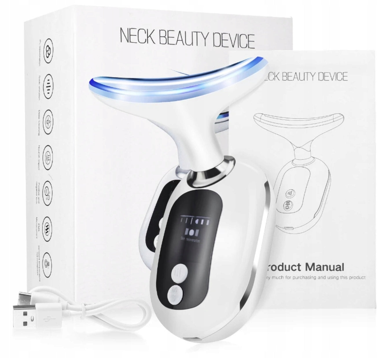 NECK AND FACE FIRMING MASSAGER EMS LIFTING LED VIBRATION HOT COMPRESS!
