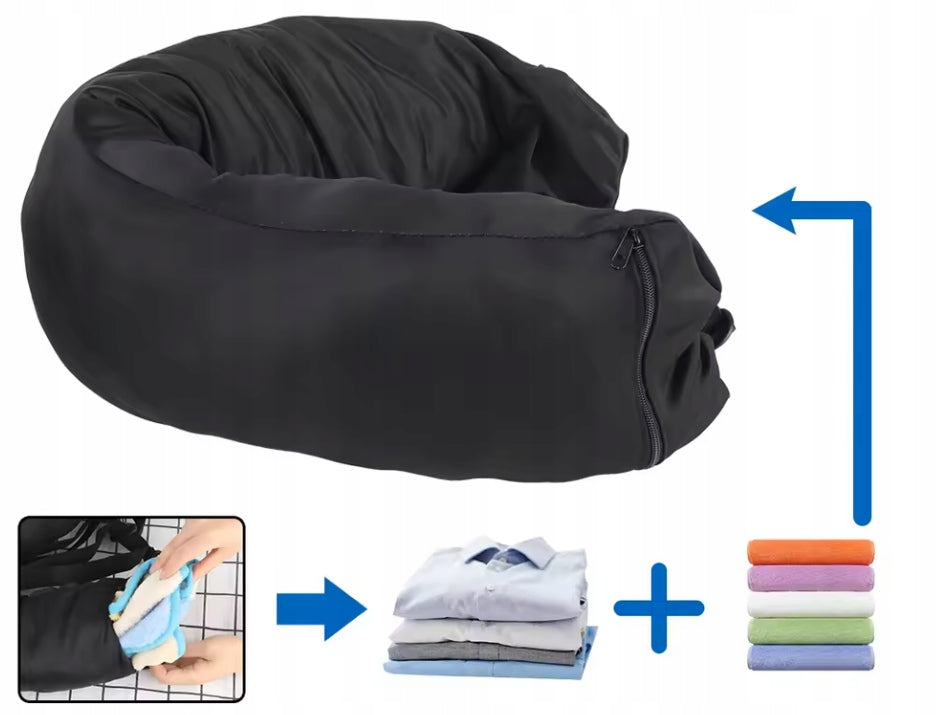 NECK CROISSANT TRAVEL PILLOW FOR AIRPLANE FOR CLOTHES TO STUFF EMPTY Color black