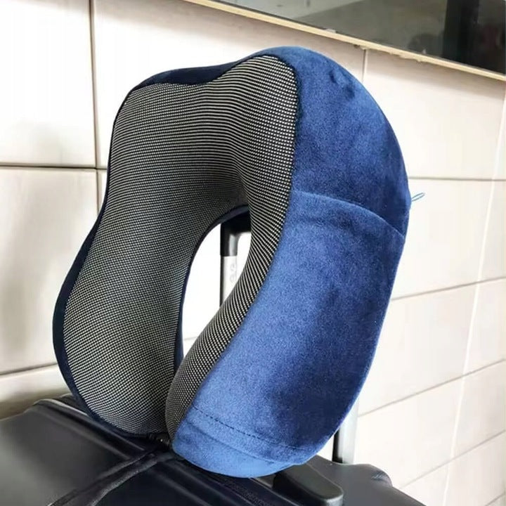 NECK CROISSANT TRAVEL PILLOW FOR AIRPLANE HEADREST MEMORY FOAM Color blue