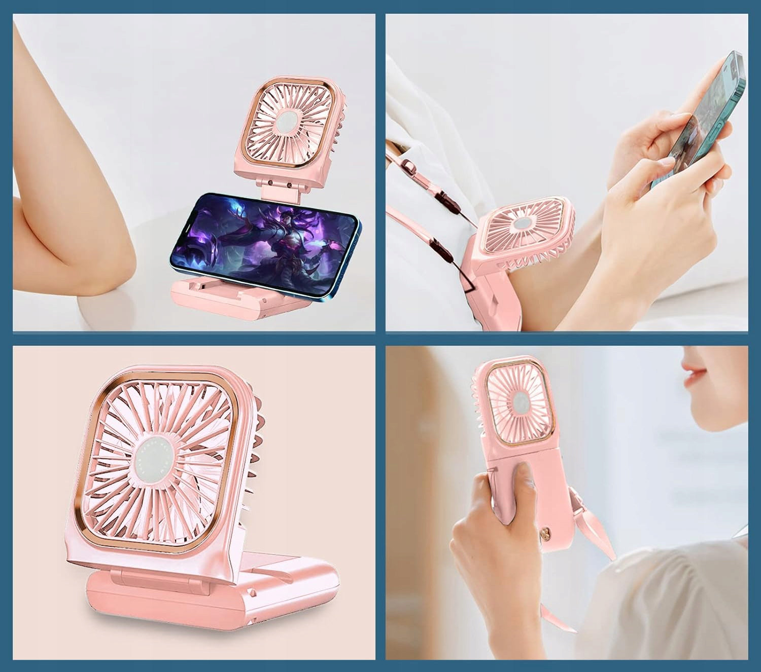 NECK FAN FOLDING HANDHELD FAN WITH PHONE HOLDER Functions tilt angle adjustment height adjustment