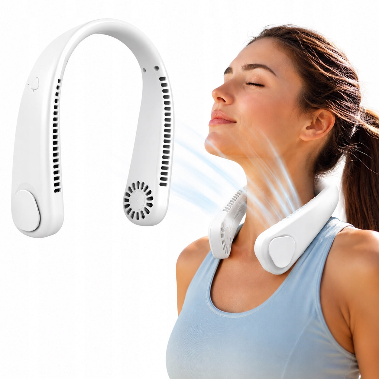 NECK FAN PORTABLE WIRELESS USB-C 3 MODES WHITE