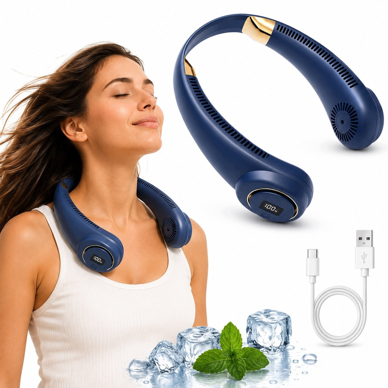 NECK FAN USB-C PORTABLE 5 MODES LCD SUMMER!