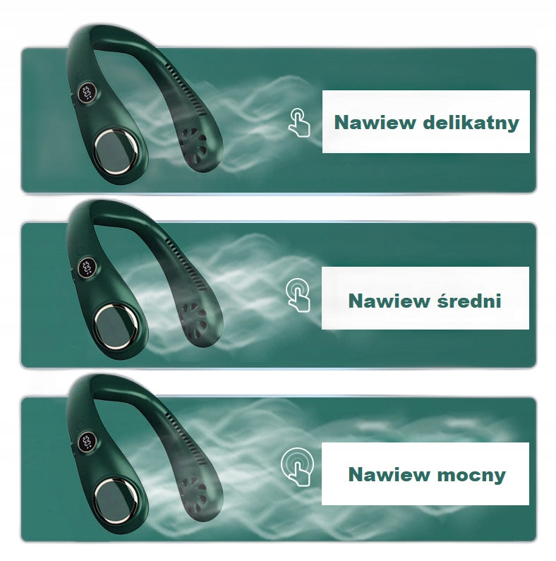 NECK FAN WIRELESS FAN PORTABLE QUIET COOLING SCREEN Model Wentylator na szyję bezprzewodowy wiatrak miętowy