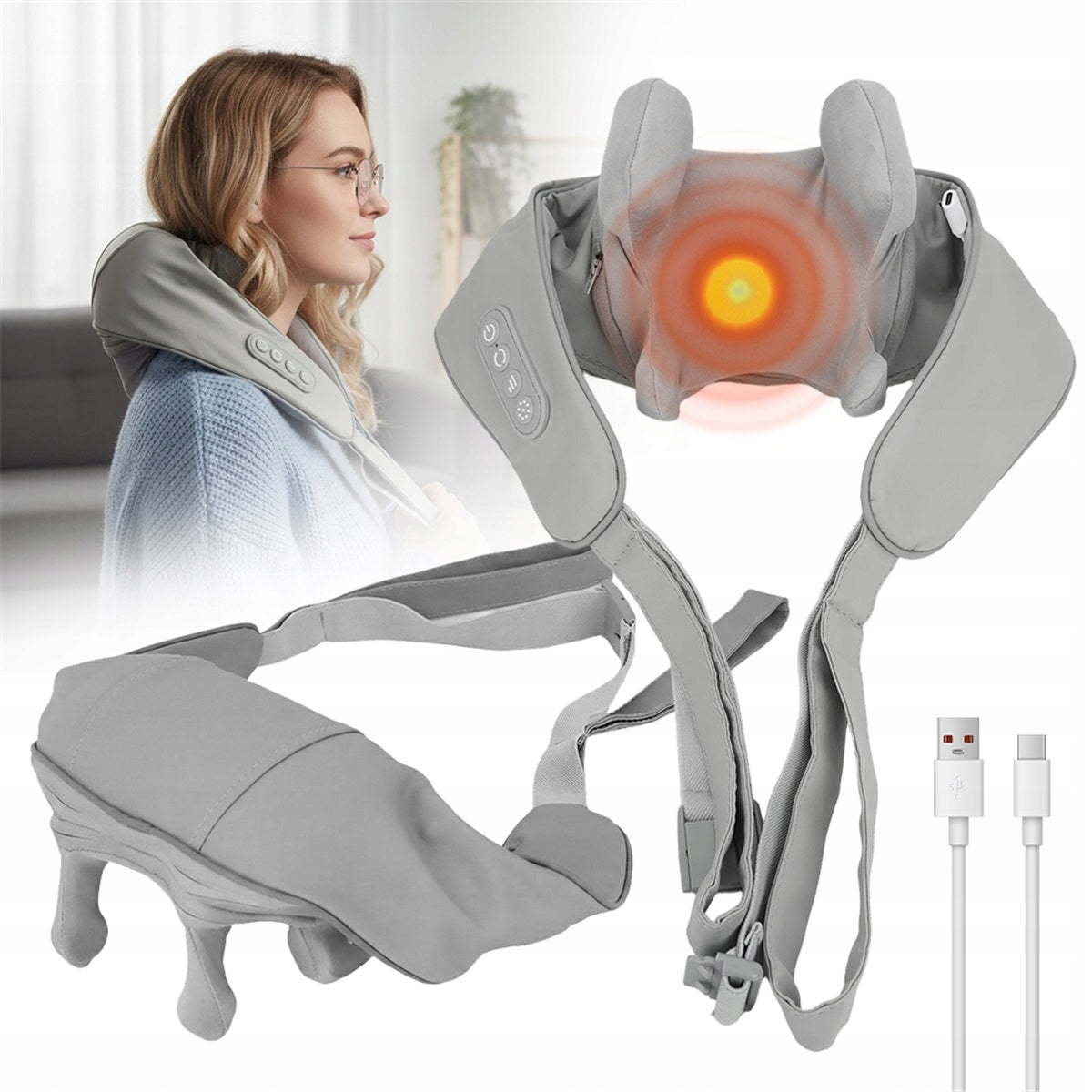 NECK MASSAGER 360° ROTATING BALLS WITH HEATING FUNCTION 3 MASSAGE MODES Packaging status original