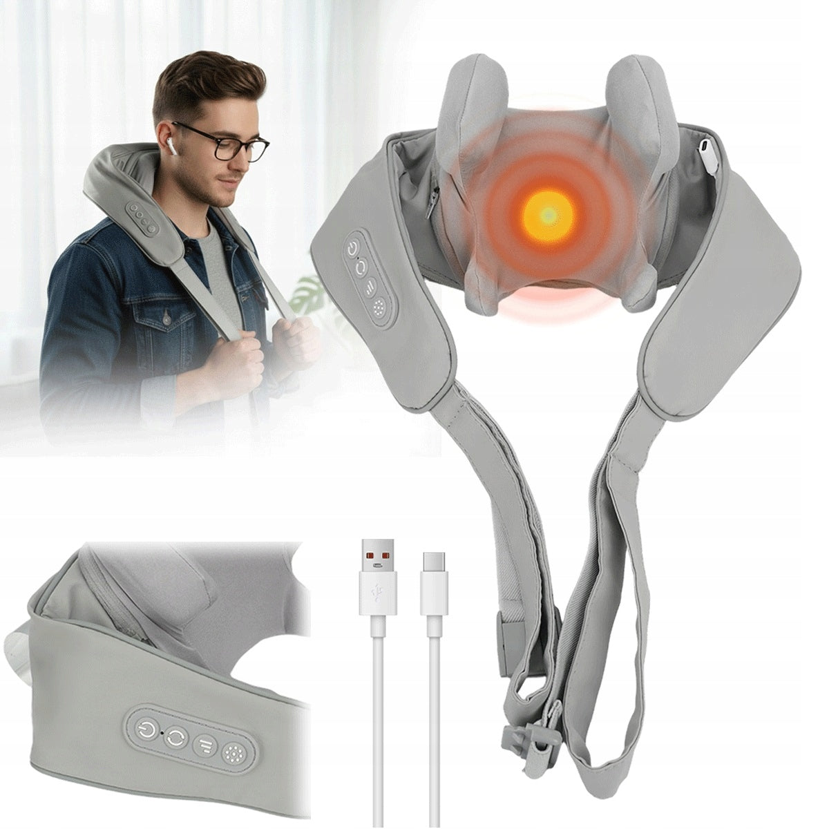NECK MASSAGER 360° ROTATING BALLS WITH HEATING FUNCTION 3 MASSAGE MODES
