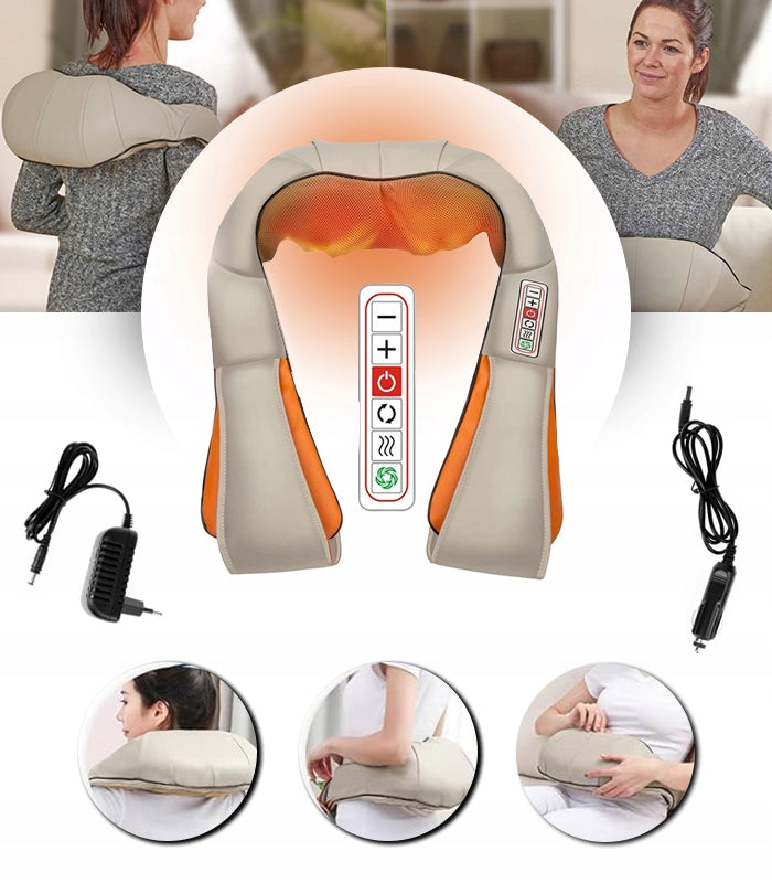 NECK MASSAGER BACK BODY SHIATSU 3D 6 MODES HEATING LIGHT Color beige
