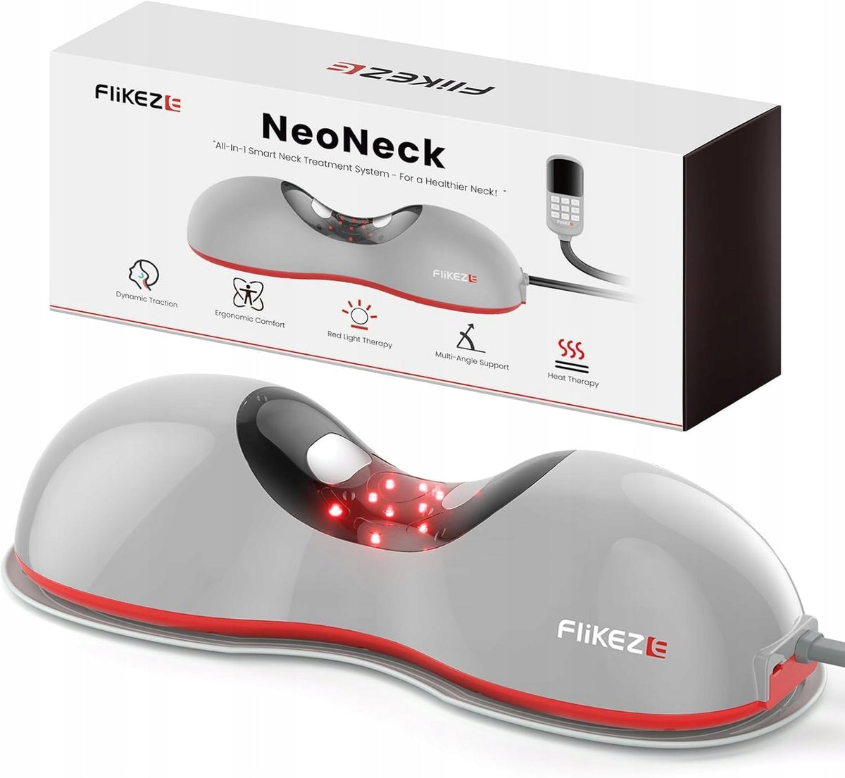 NECK MASSAGER FLIKEZE HEATED TRACTION DEVICE WITH LIGHT THERAPY Packaging status original