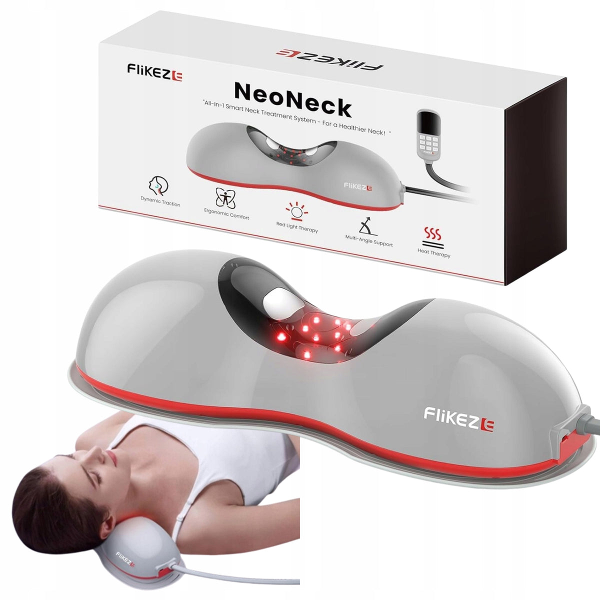 NECK MASSAGER FLIKEZE HEATED TRACTION DEVICE WITH LIGHT THERAPY