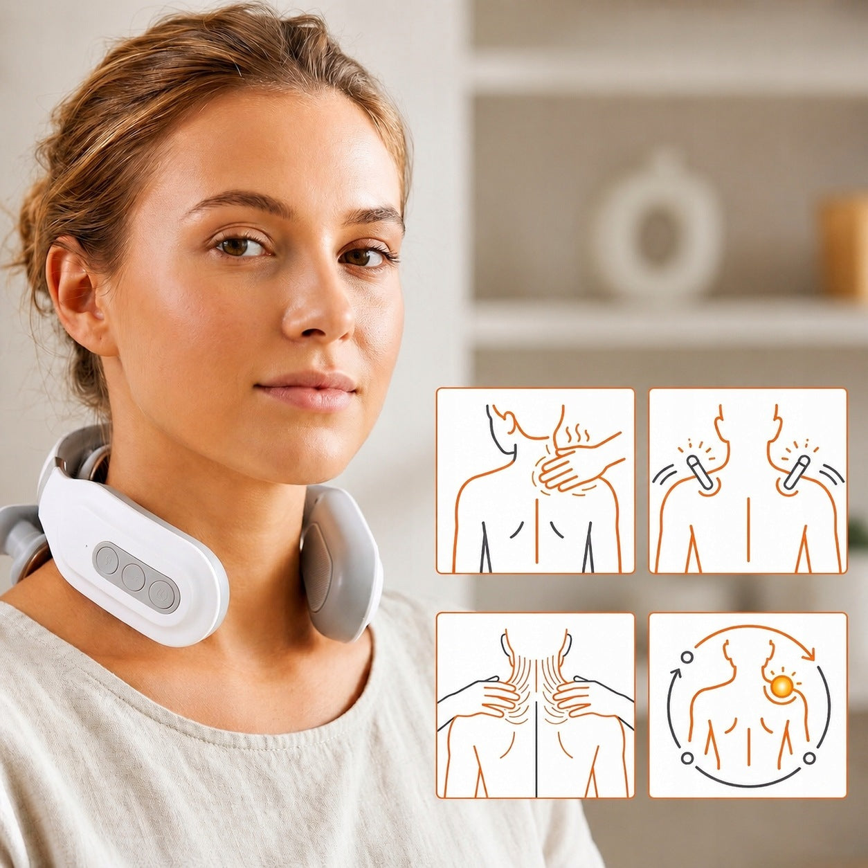 NECK MASSAGER NECK STIFFNESS PAIN CURRENTS EMS 4 HEADS HEATING 6 PROGRAMS Kind nape, back and neck