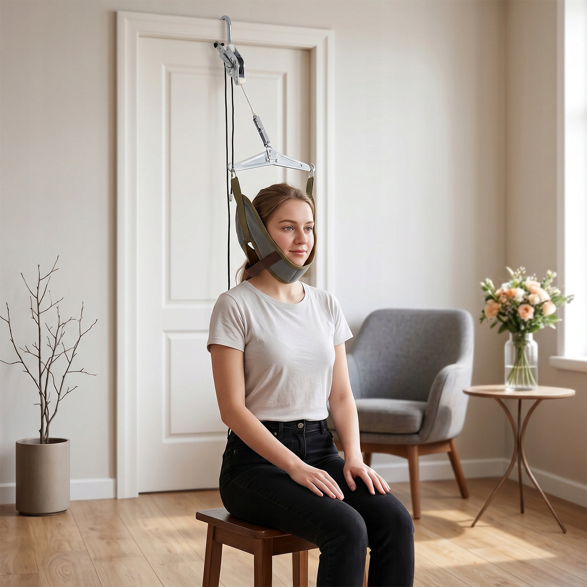 NECK TRACTION DEVICE GREY CERVICAL SPINE MASSAGER ADJUSTABLE Brand no brand