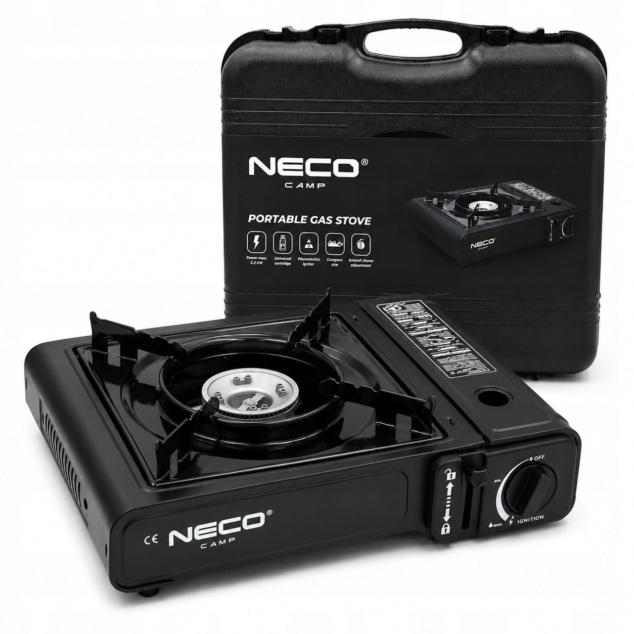 NECO Tourist Gas Stove + Cylinder Adapter + Camping Grill Case Packaging status original