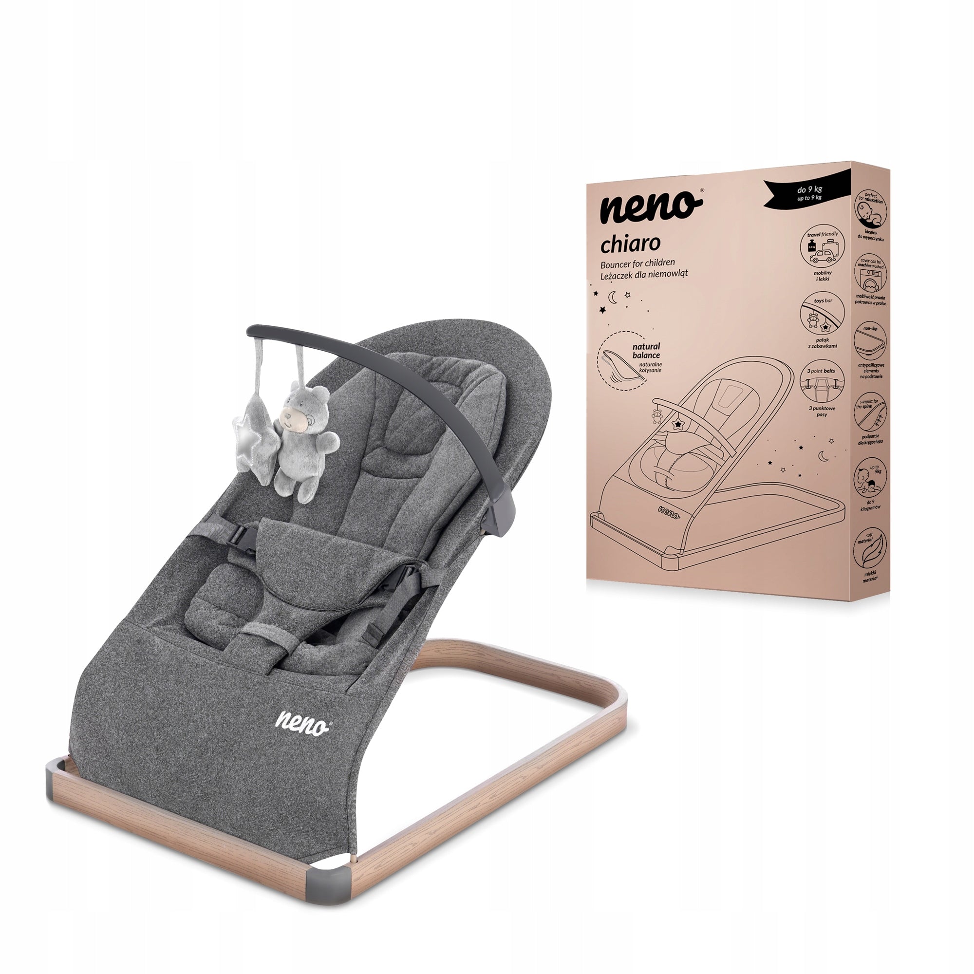 NENO CHIARO GRAPHITE ROCKER BABY LOUNGER FOLDING