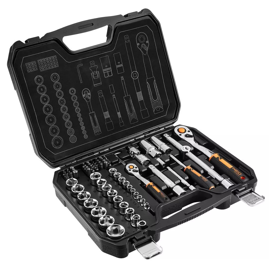 NEO 10-054 SOCKET WRENCHES RATCHET CAPS BITS SUITCASE SET 73 PIECES Manufacturer code 10-054