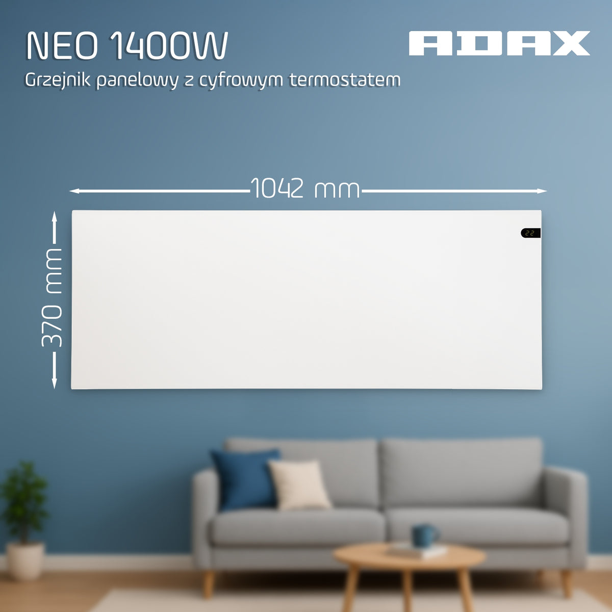 NEO NP 1400W Stylish electric heater, panel convector - ADAX Manufacturer code 650014
