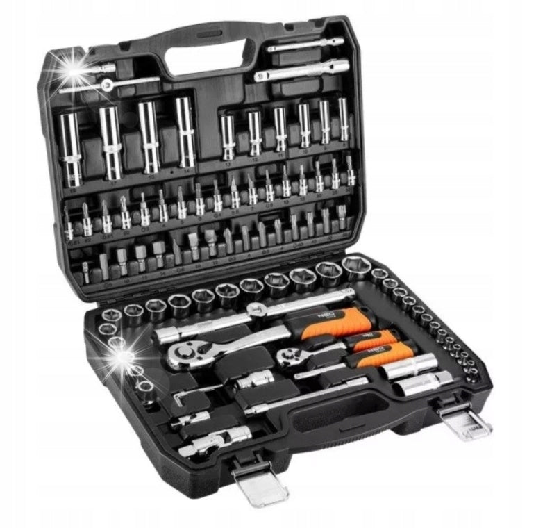NEO SOCKET WRENCHES SET 90 ELEMENTS 10-180 1/2-1/4