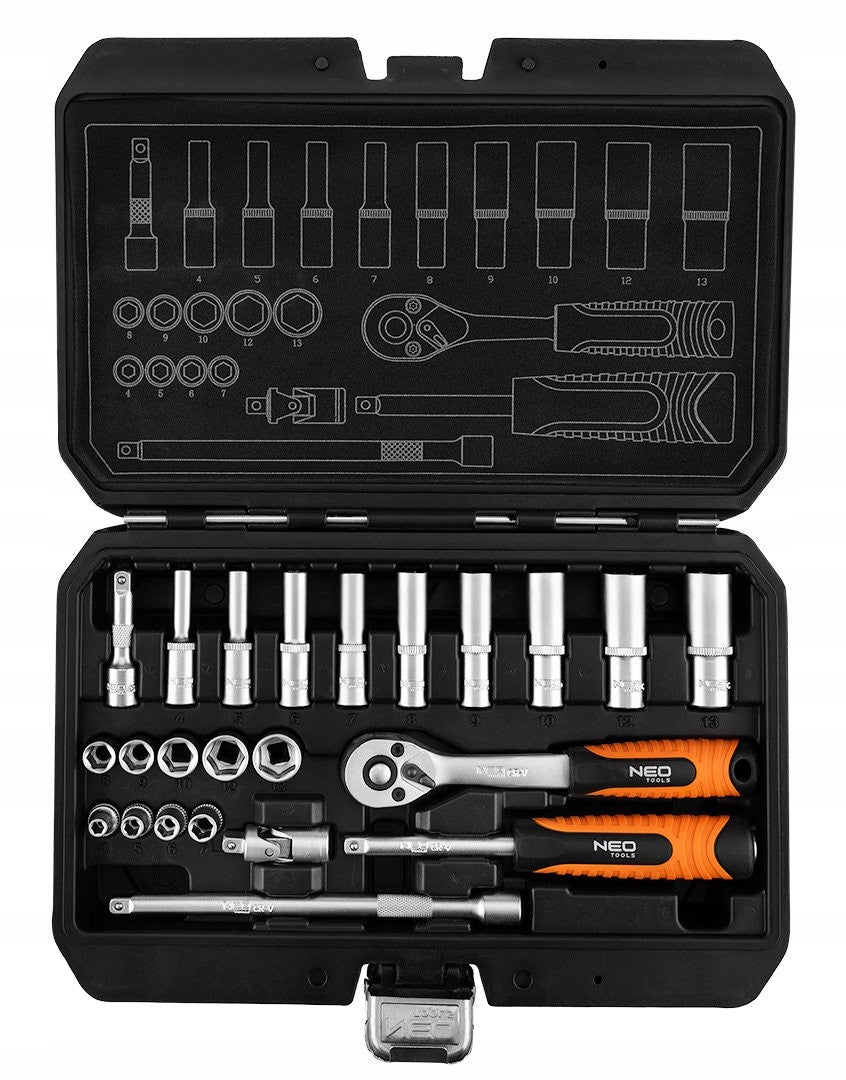 NEO Set of 23pcs socket wrenches 1/4" CrV satin finish 10-231 Manufacturer code 10-231