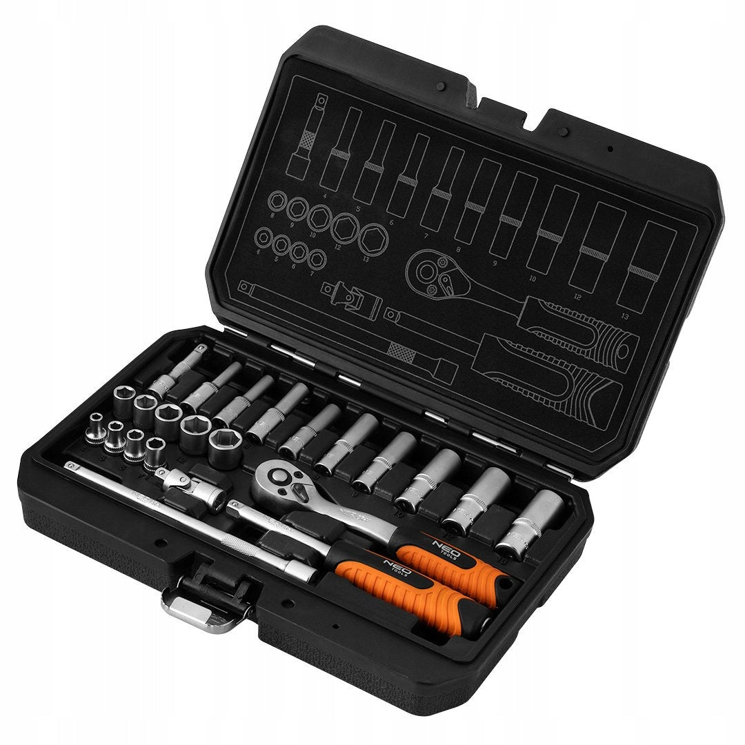 NEO Set of 23pcs socket wrenches 1/4" CrV satin finish 10-231 Packaging status original