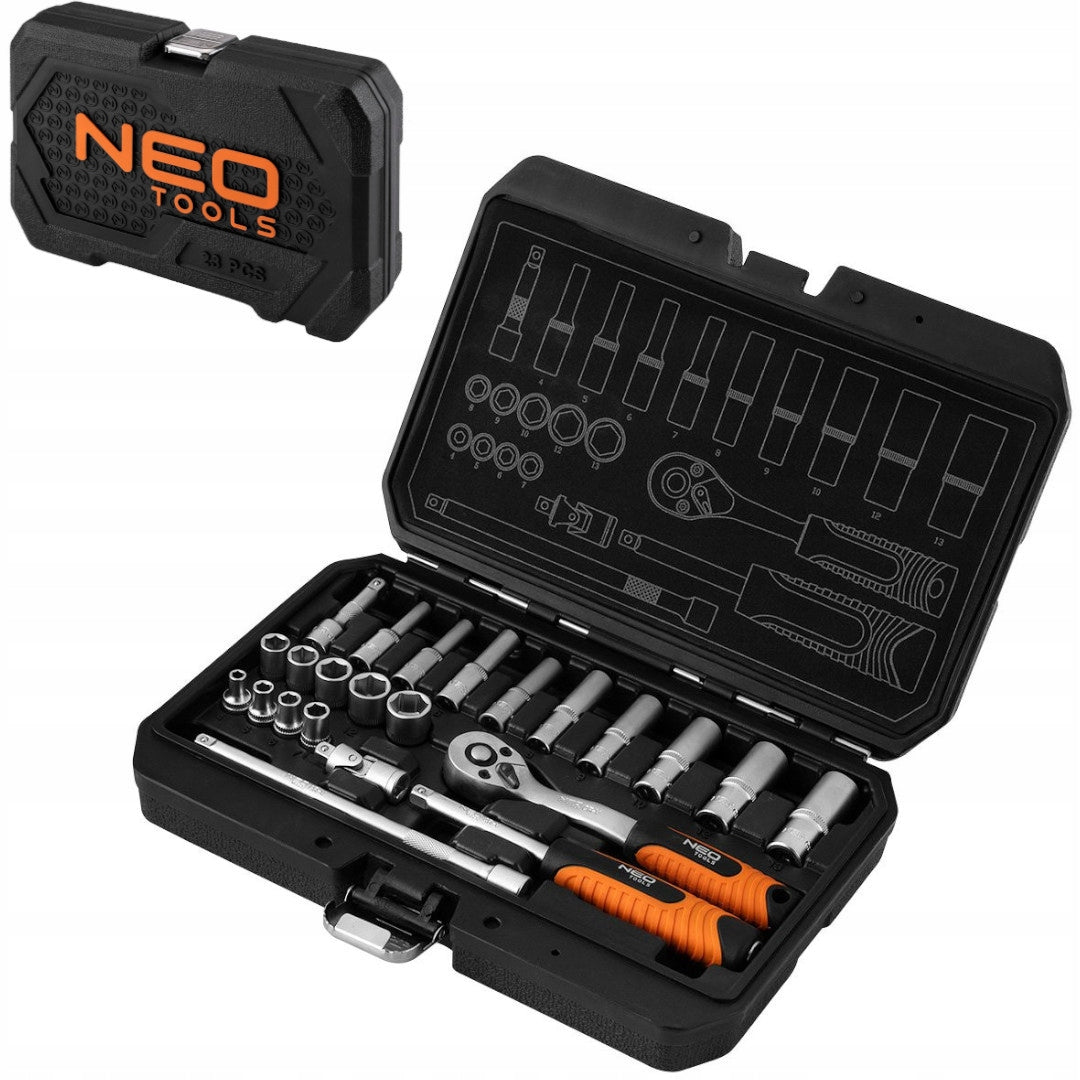 NEO Set of 23pcs socket wrenches 1/4" CrV satin finish 10-231